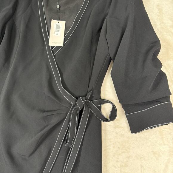NWT Cinq A Sept BLACK Chelsea Mini Wrap Dress 1/2 Sleeve Women's Size 6 US - Picture 3 of 13